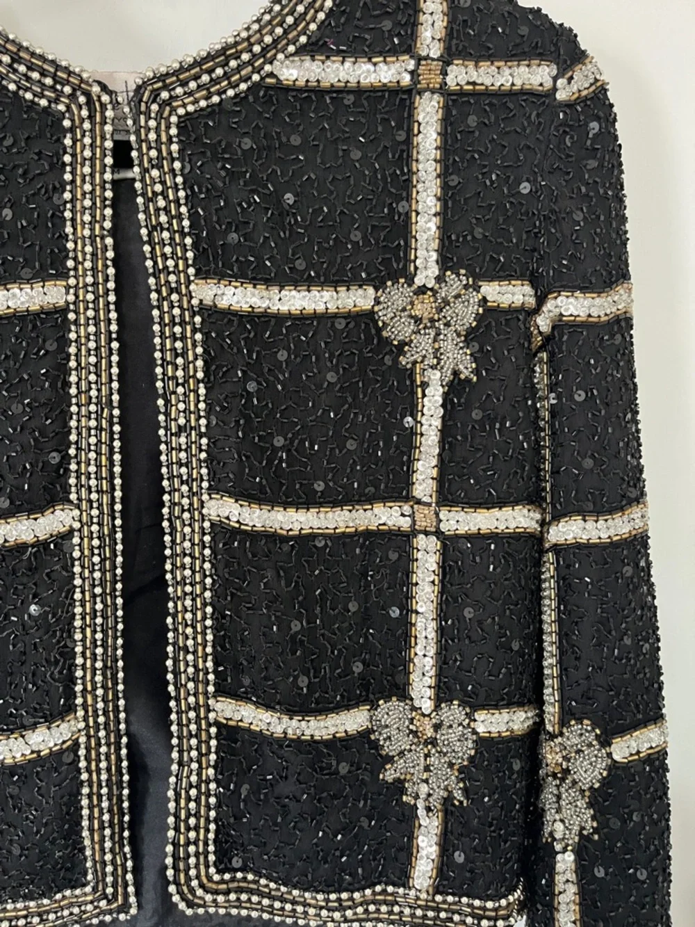 Vintage Embellished Black Sequin Cropped Jacket - Picture 3 of 16